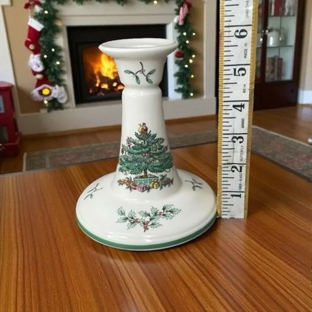 VTG Spode S3324M White/Green Christmas Tree Candlestick Holder 5.5